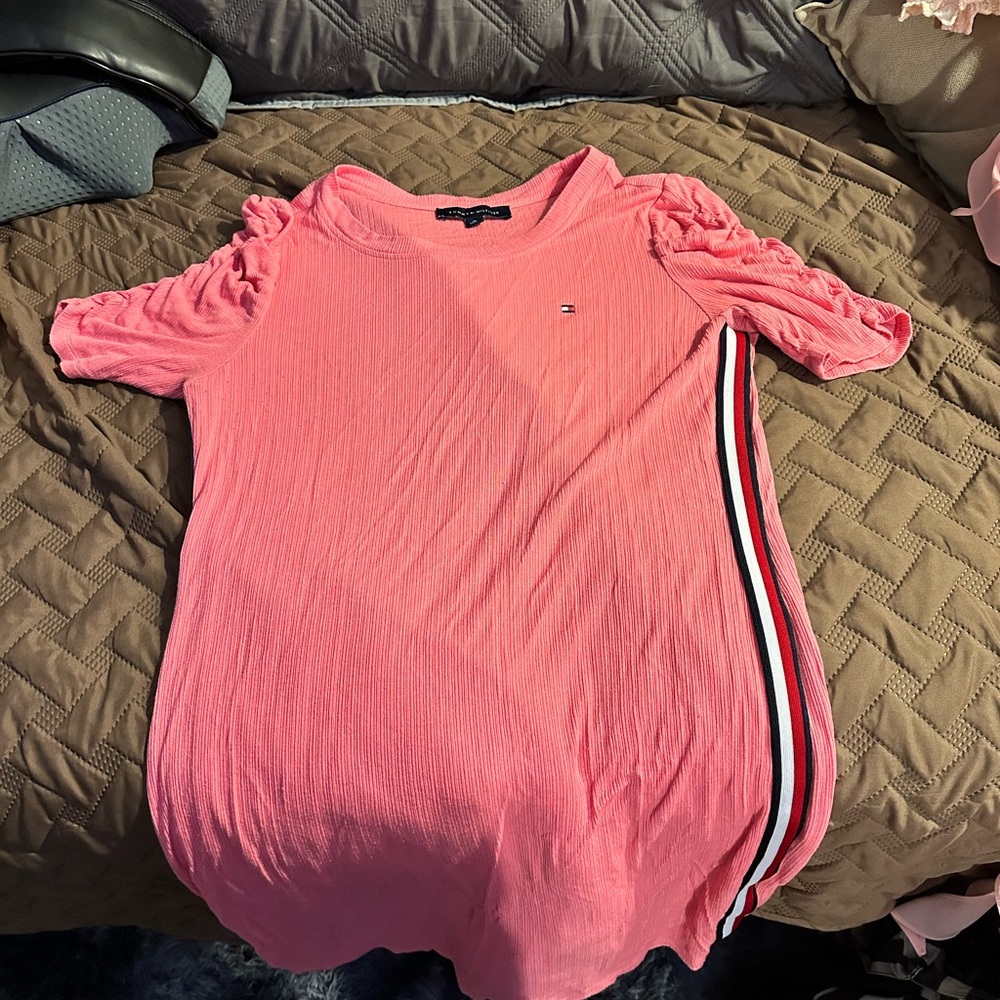 Tommy Hilfiger Pink Ruffled Polo Short Sleeve Dress